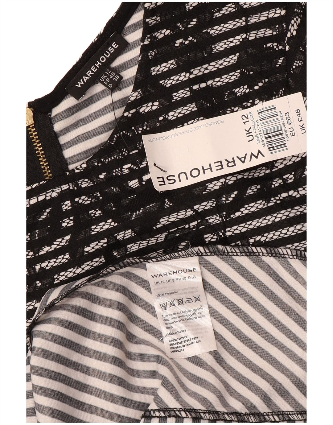 Abito aderente da donna Warehouse UK 12 Poliestere floreale nero medio
