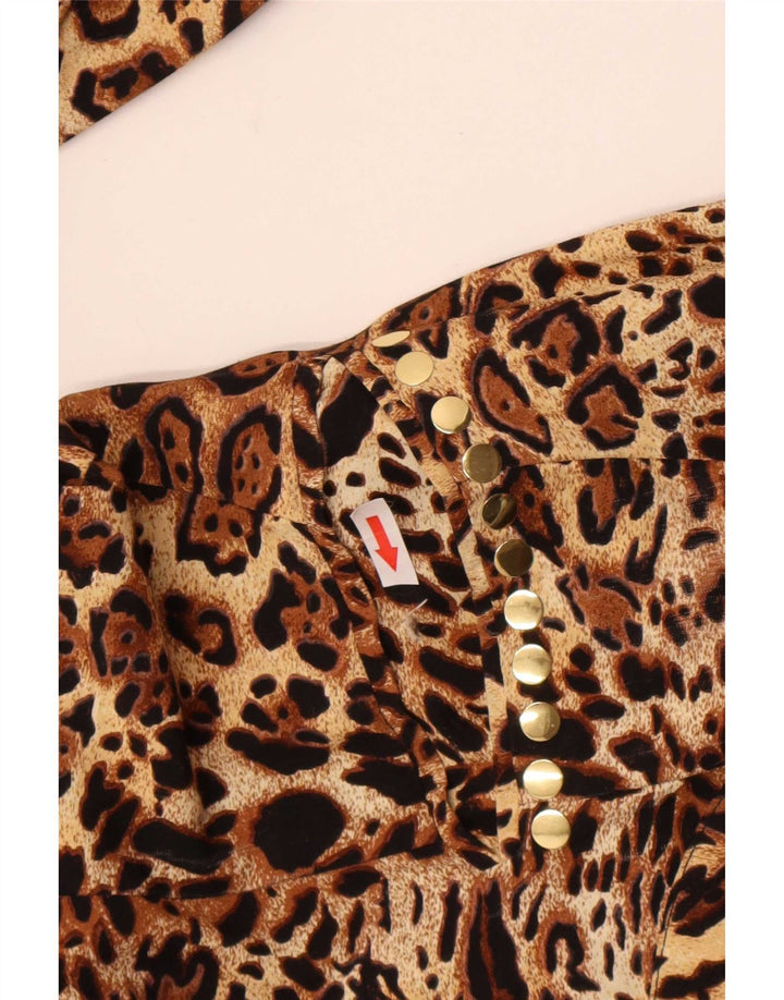 Giacca blazer vintage da donna a 2 bottoni IT 48 XL viscosa stampa animalier marrone