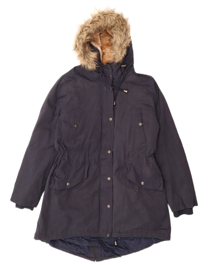 Giacca Parka Sherpa con cappuccio da donna Fat Face UK 16 Large in poliestere blu navy