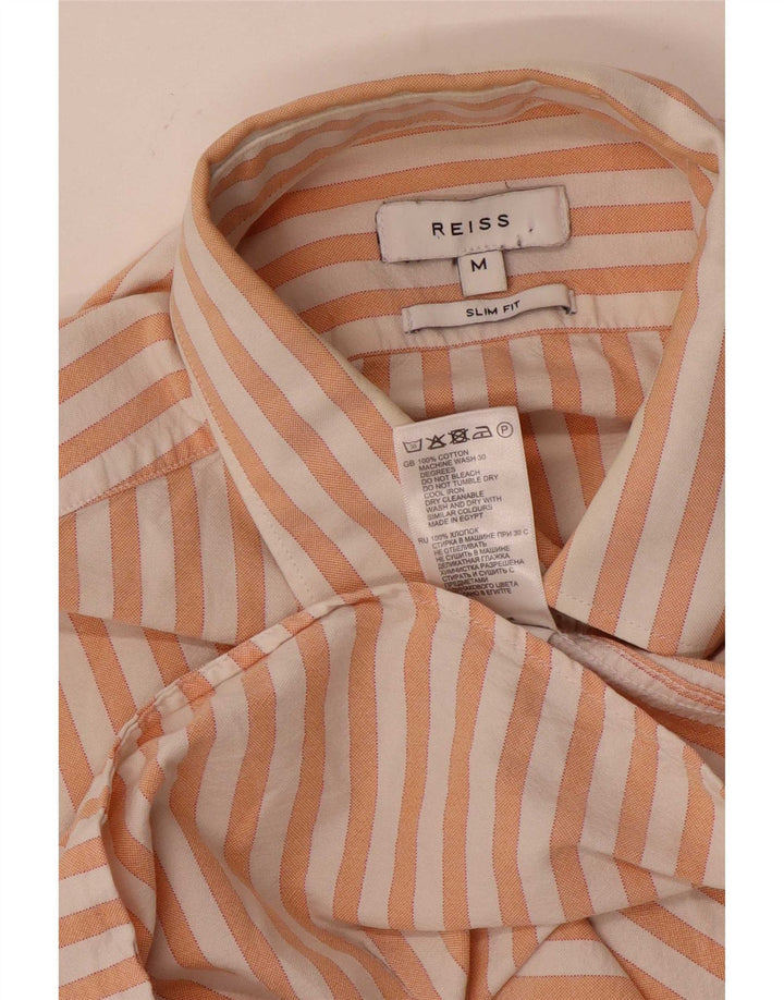 Reiss Mens Slim Fit Shirt Medium Orange Striped Cotton