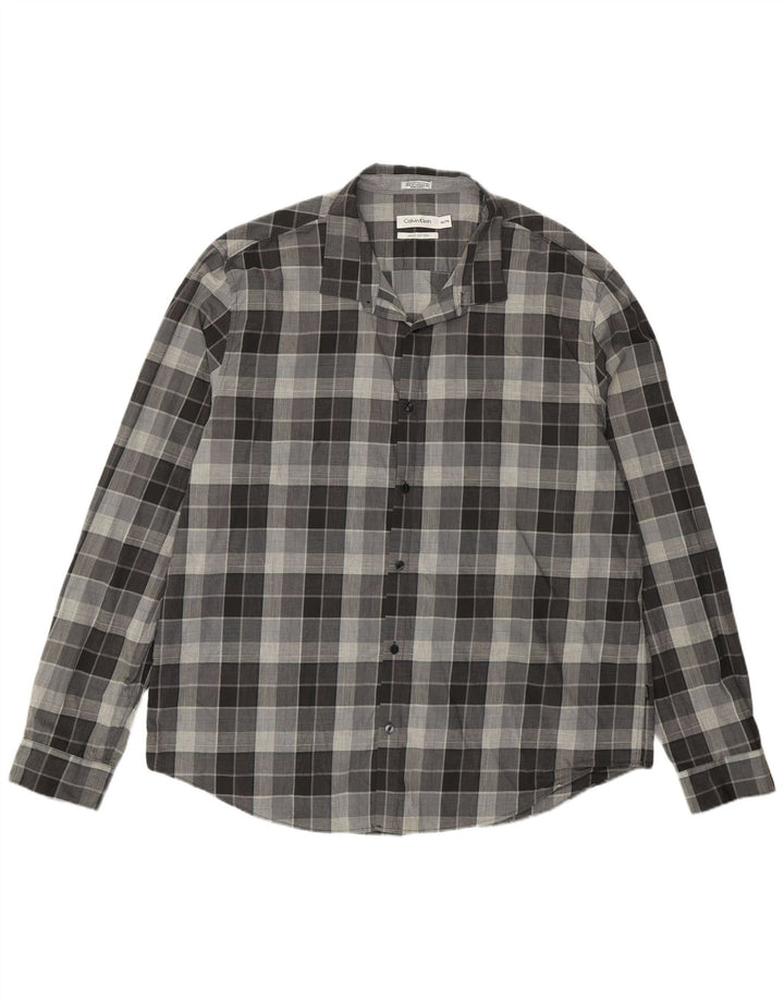 Camicia da uomo Calvin Klein 2XL in cotone a quadri grigi