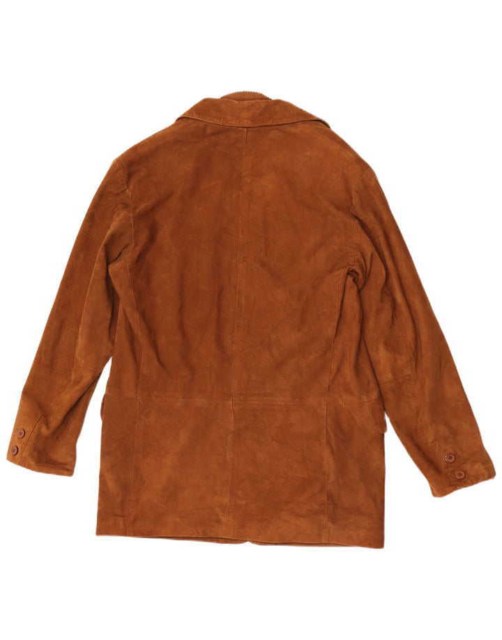Giacca blazer vintage da uomo in pelle scamosciata a 3 bottoni IT 48 in pelle marrone medio