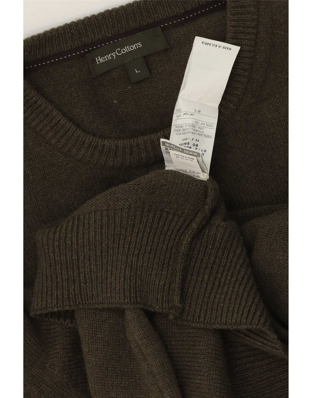 Maglione da uomo girocollo Henry Cottons grande in lana vergine kaki