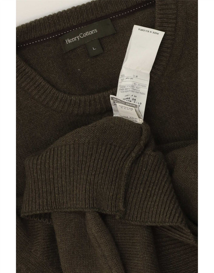 Maglione da uomo girocollo Henry Cottons grande in lana vergine kaki