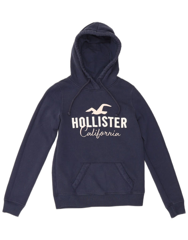 Felpa con cappuccio grafica da donna Hollister UK 6 XS blu navy cotone