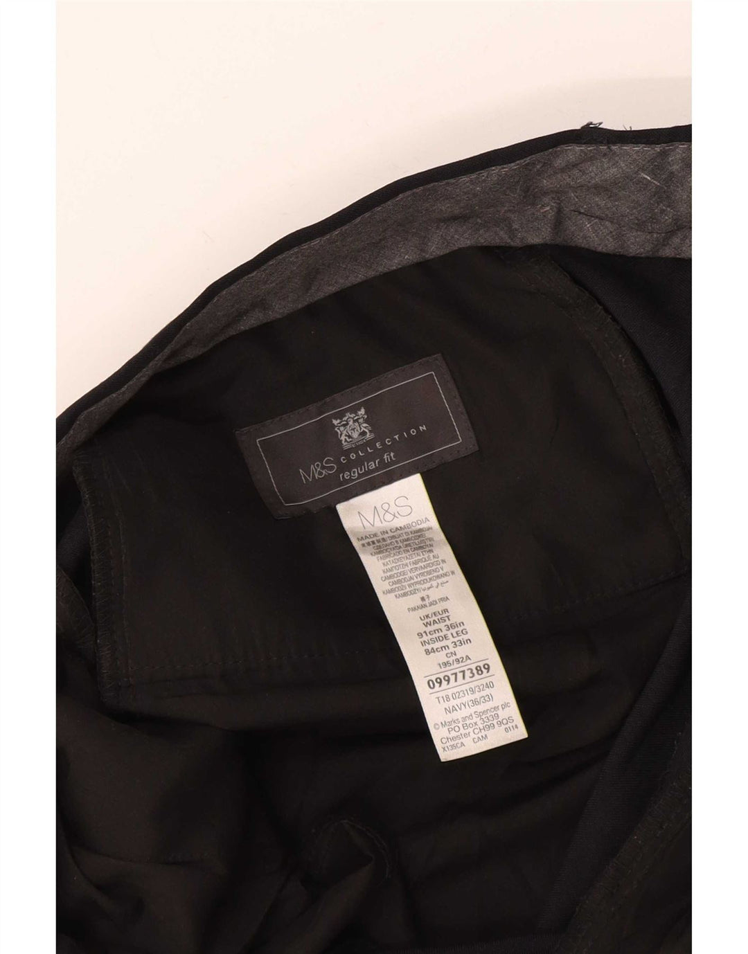 Pantaloni da abito vestibilità regolare Marks & Spencer da uomo W36 L33 poliestere blu navy