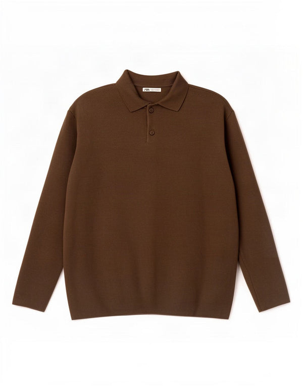 Zara Mens Polo Neck Jumper Sweater XL Brown Viscose