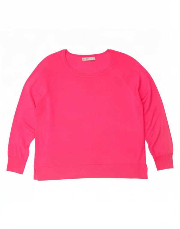 Maglione maglione oversize con scollo a barca da donna Zara UK 16 Large rosa viscosa