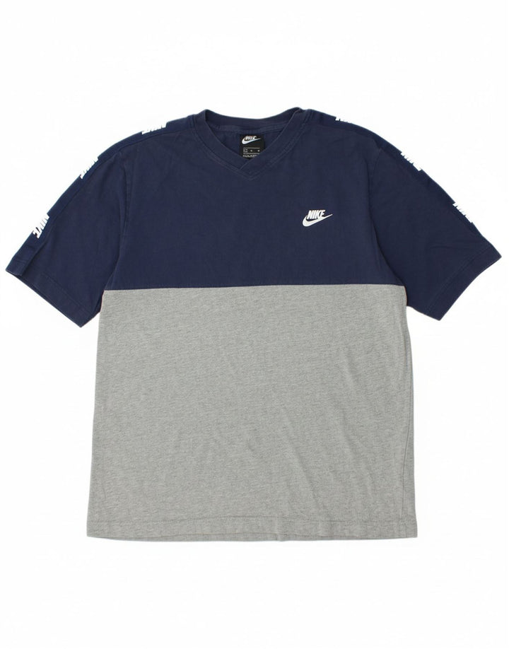 NIKE Mens Graphic T-Shirt Top Medium Navy Blue Colourblock Cotton