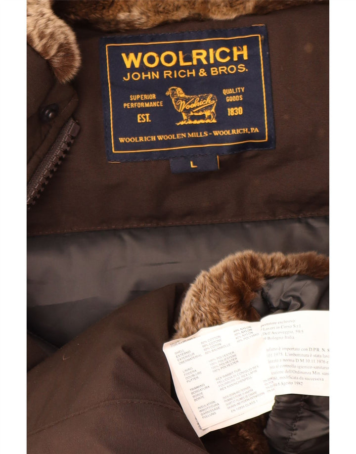 Cappotto imbottito con cappuccio da donna Woolrich UK 16 grande cotone marrone