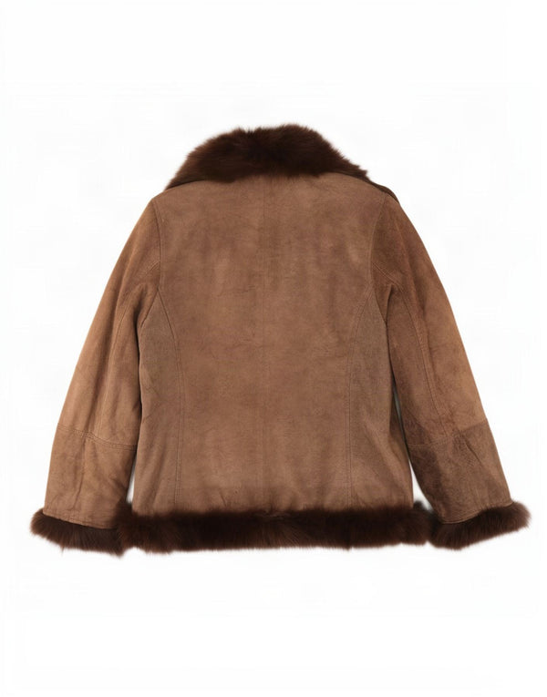 Giacca vintage in pelle scamosciata da donna IT 52 2XL in pelle marrone