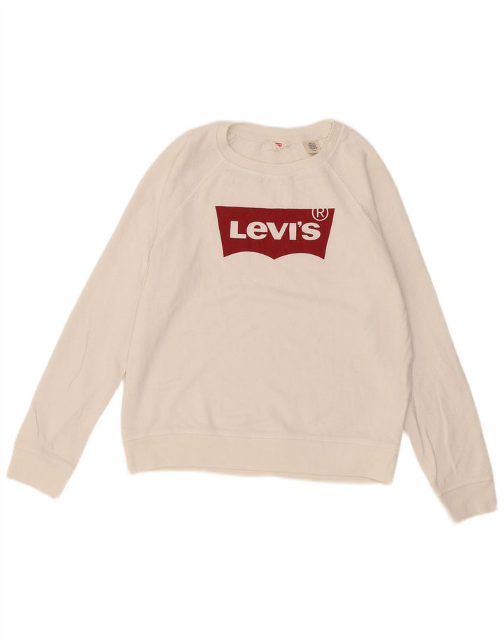 Levi's Donna Felpa Oversize con Grafica Maglione UK 10 Piccolo Bianco