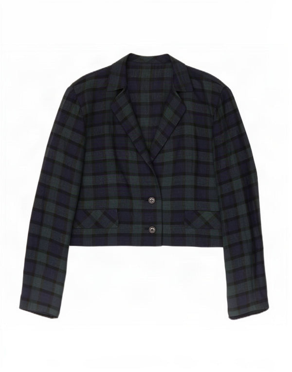 Giacca blazer vintage da donna a 2 bottoni UK 14 verde medio a quadri