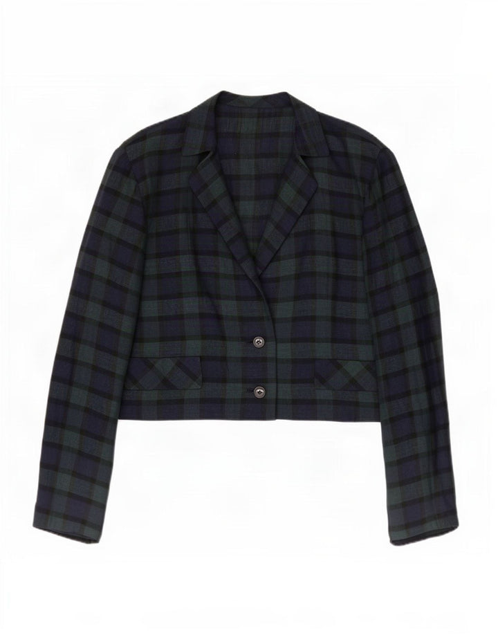 Giacca blazer vintage da donna a 2 bottoni UK 14 verde medio a quadri