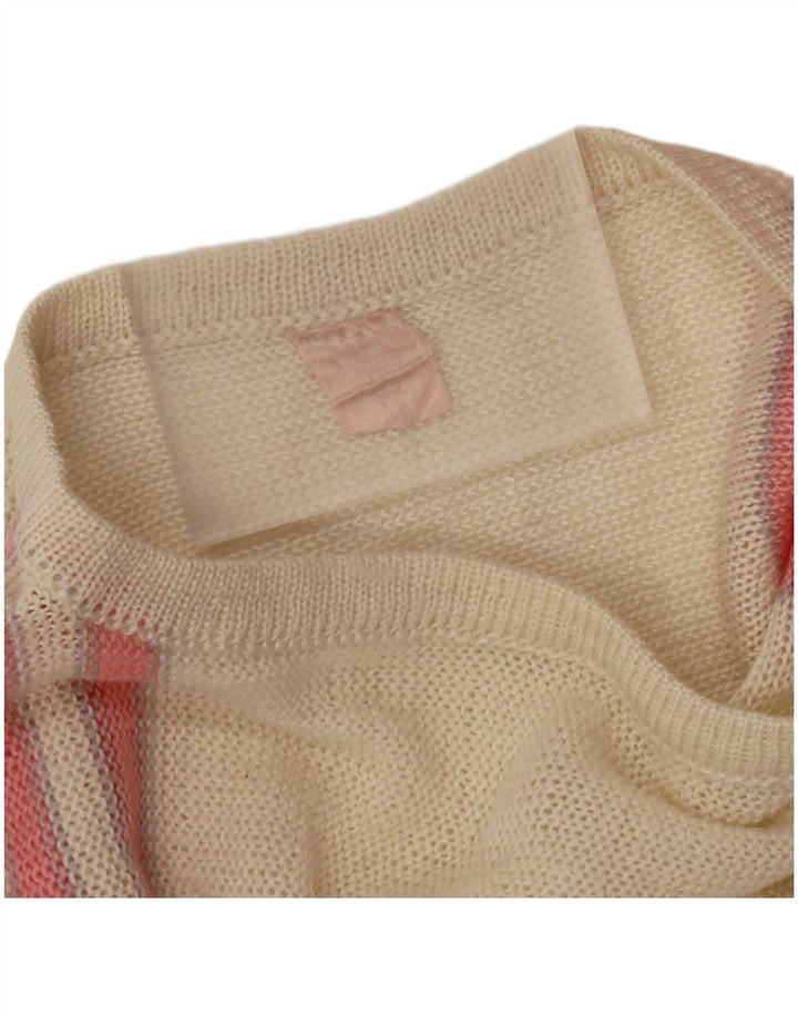 Maglione maglione con scollo a barca da donna VINTAGE UK 14 Colorblock rosa medio