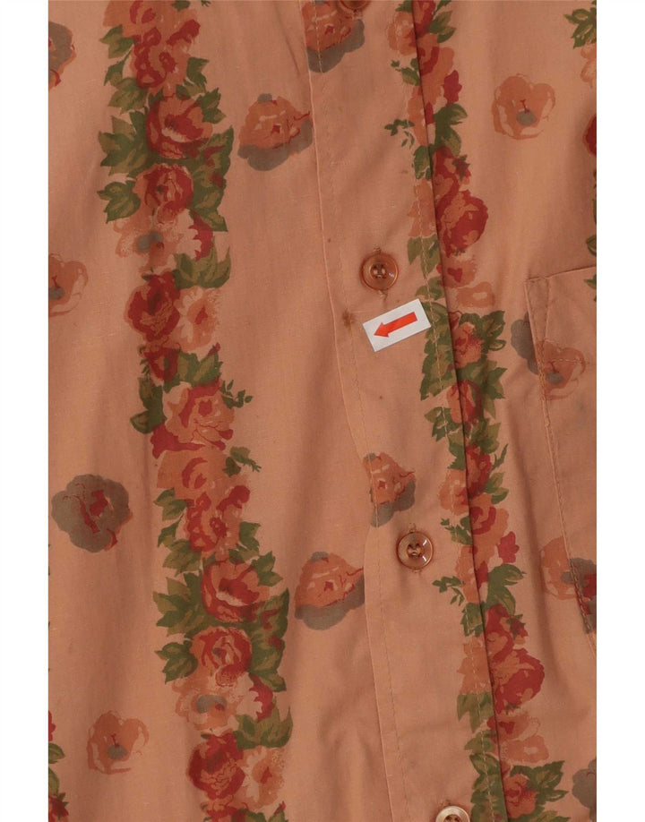 Camicia vintage da uomo a maniche corte in cotone floreale rosa medio