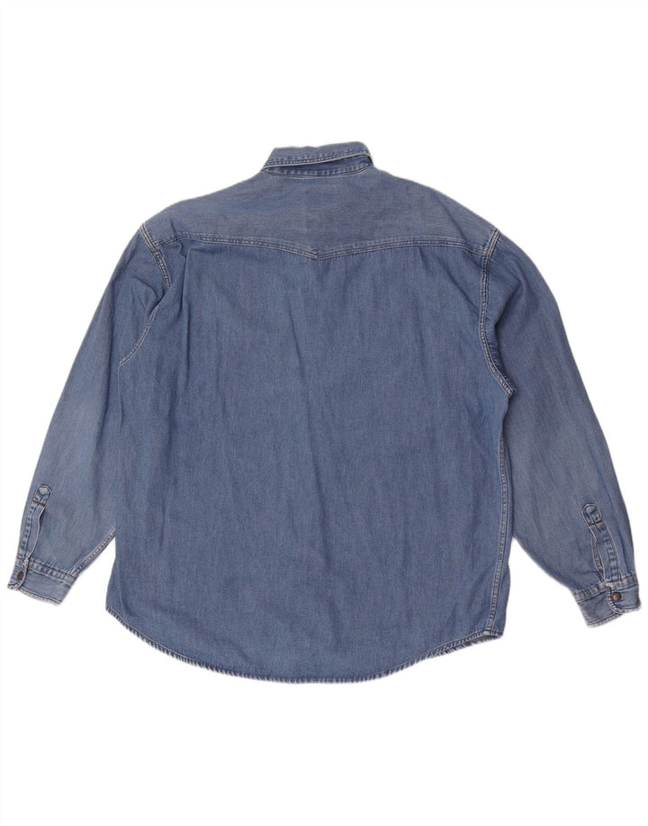 Camicia di jeans vintage da uomo grande in cotone blu
