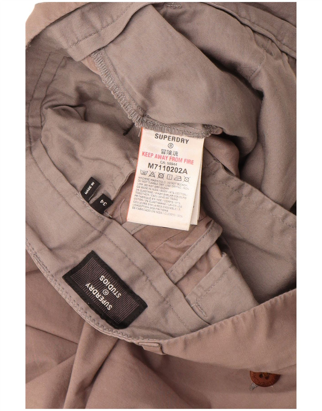 Pantaloncini chino da uomo SUPERDRY W34 Large in cotone marrone