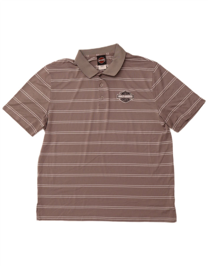 Polo da uomo HARLEY DAVIDSON XL in poliestere a righe grigie