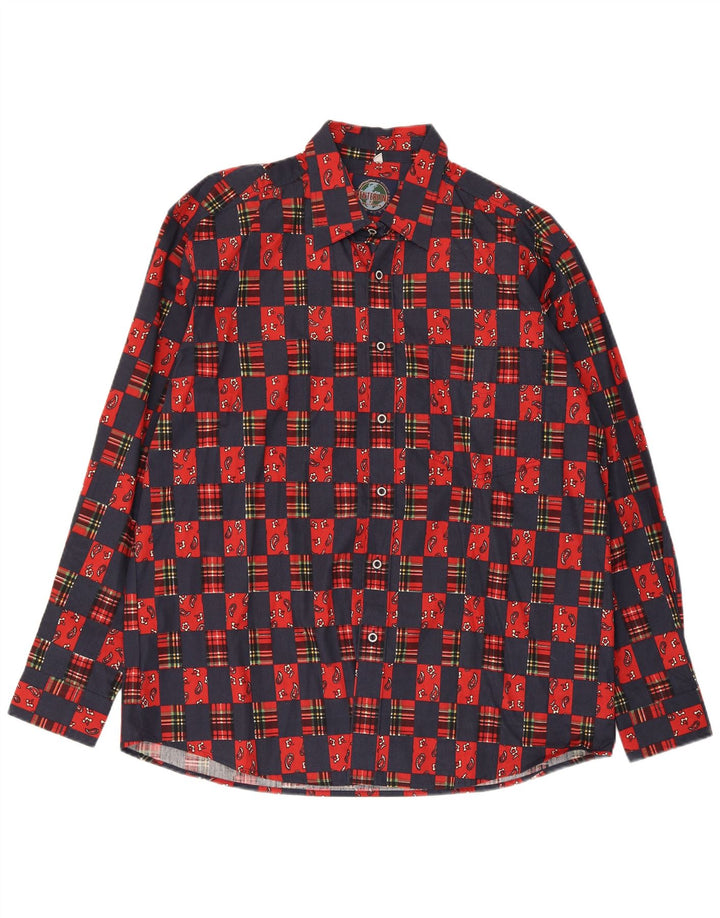Camicia da uomo vintage taglia 41/42 grande cotone a quadri blu navy