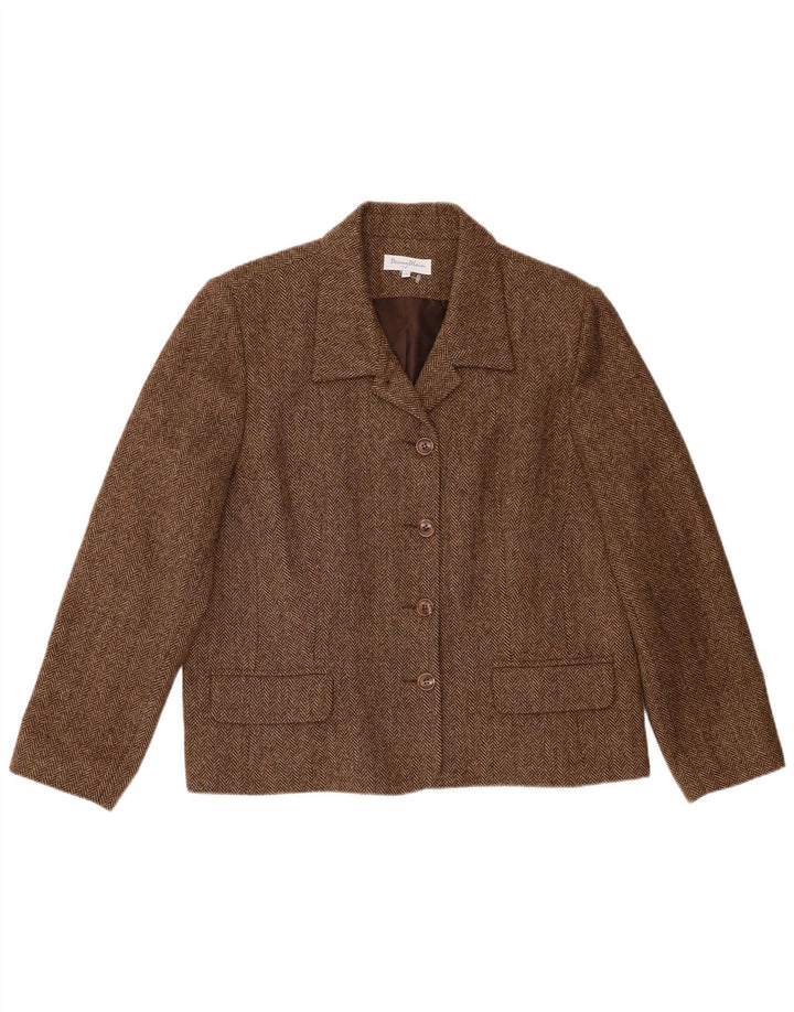 Giacca blazer a 4 bottoni da donna Penny Plain UK 20 2XL Lana a spina di pesce marrone