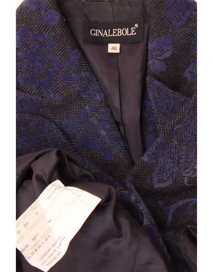 Ginalebole Giacca blazer da donna a 1 bottone IT 46 Large Blu navy floreale Lana