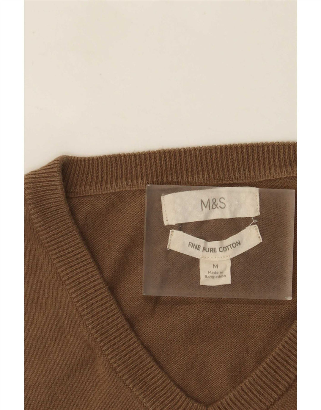 Maglione da uomo con scollo a V Marks & Spencer in cotone marrone medio