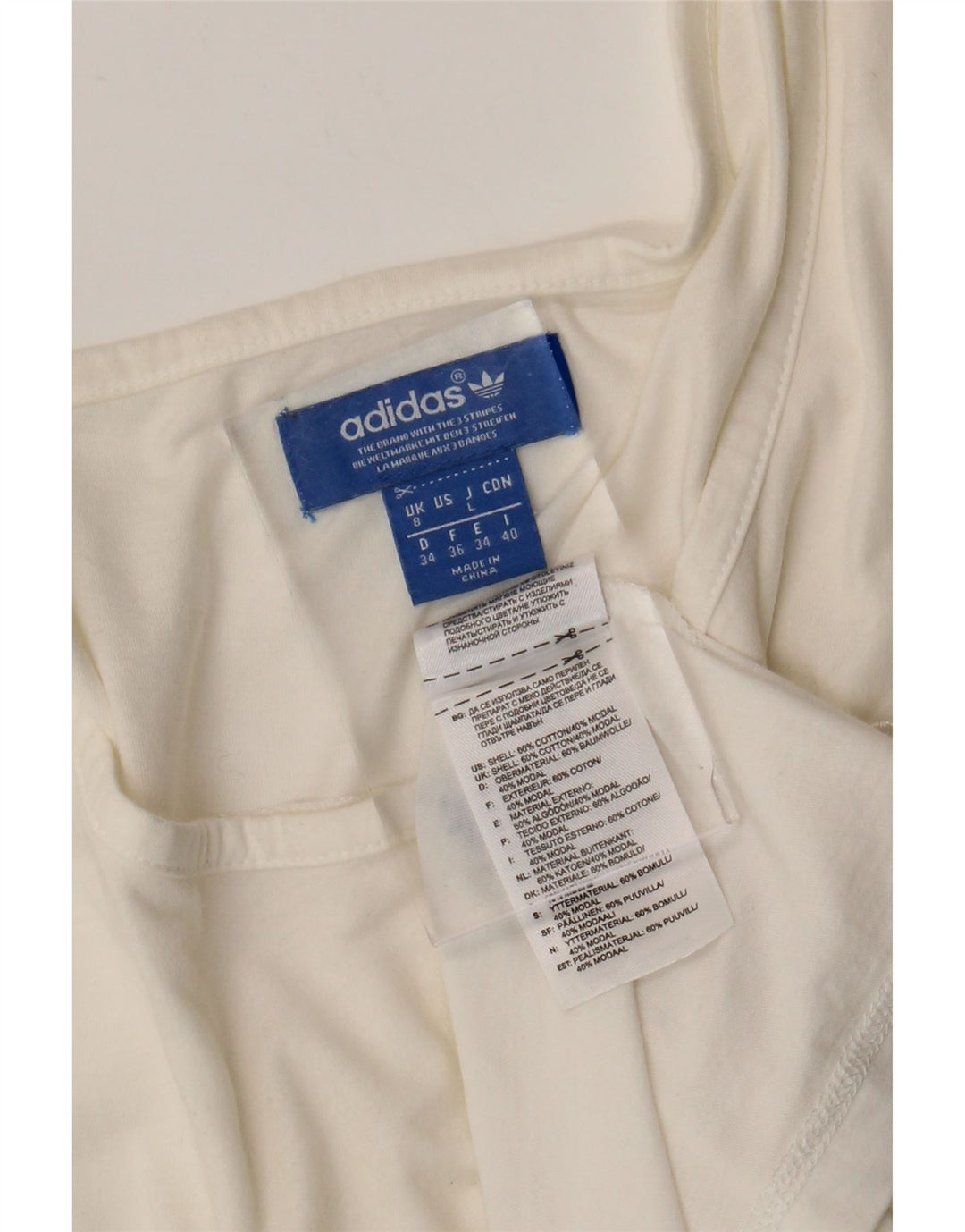 Top tunica asimmetrica grafica da donna ADIDAS UK 8 piccolo cotone bianco