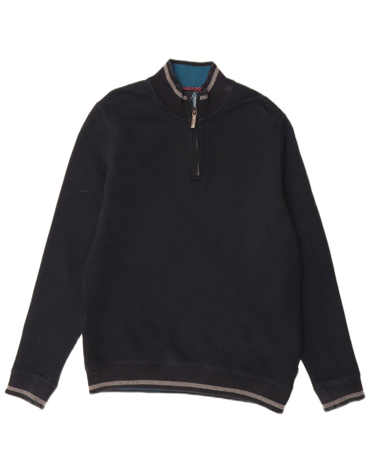 TED BAKER Mens Zip Neck Sweatshirt Jumper Medium Navy Blue Cotton