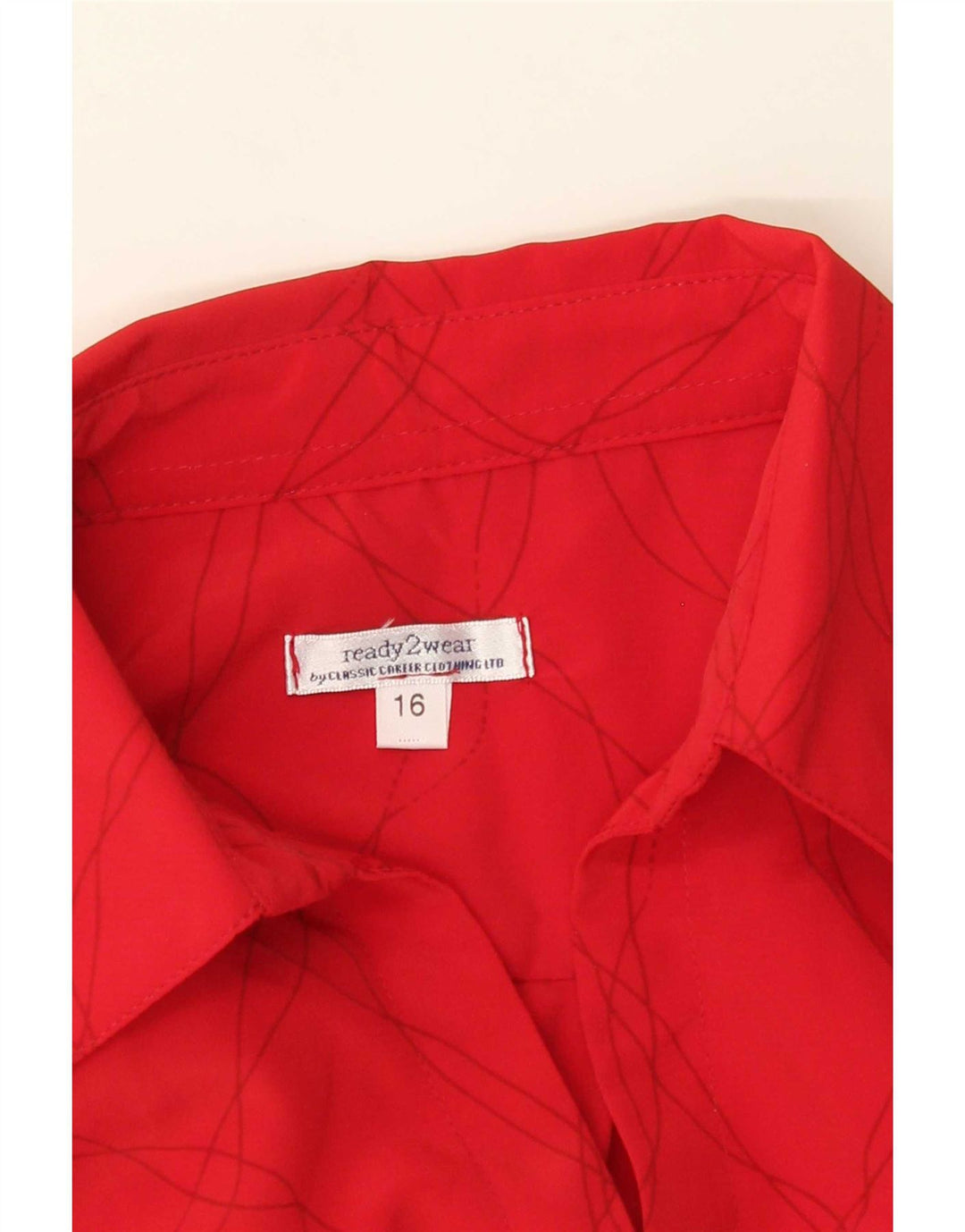Camicetta camicia vintage da donna con motivo astratto UK 16 grande poliestere rosso