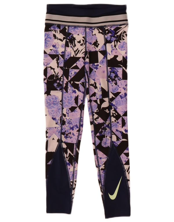 Leggings Nike Dri Fit per ragazze 8-9 anni, piccolo in poliestere floreale blu navy