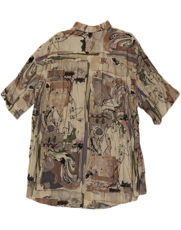 Camicia a maniche corte vintage da uomo con motivo astratto taglia 43/44 XL Beige