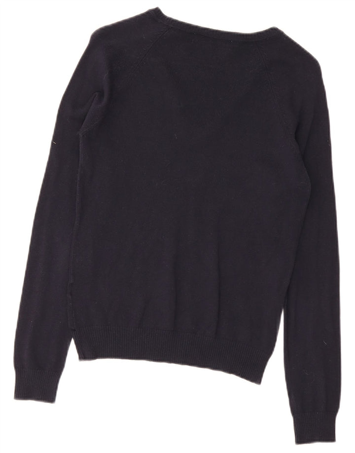 Maglione maglione con scollo a V da donna Zara UK 12 cotone blu navy medio