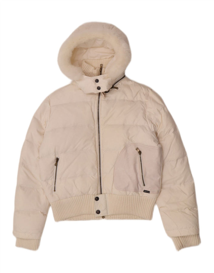 Giacca imbottita con cappuccio da donna Phard UK 14 nylon bianco medio