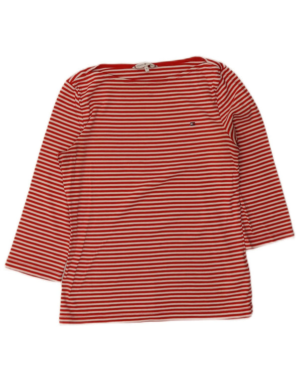 Tommy Hilfiger Top da donna manica 3/4 UK 12 cotone a righe rosse medie