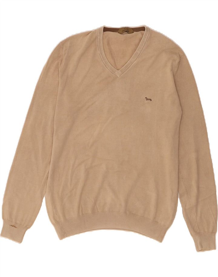 HARMONT & BLAINE Mens V-Neck Jumper Sweater Medium Beige Cotton Vintage Harmont & Blaine and Second-Hand Harmont & Blaine from Messina Hembry 