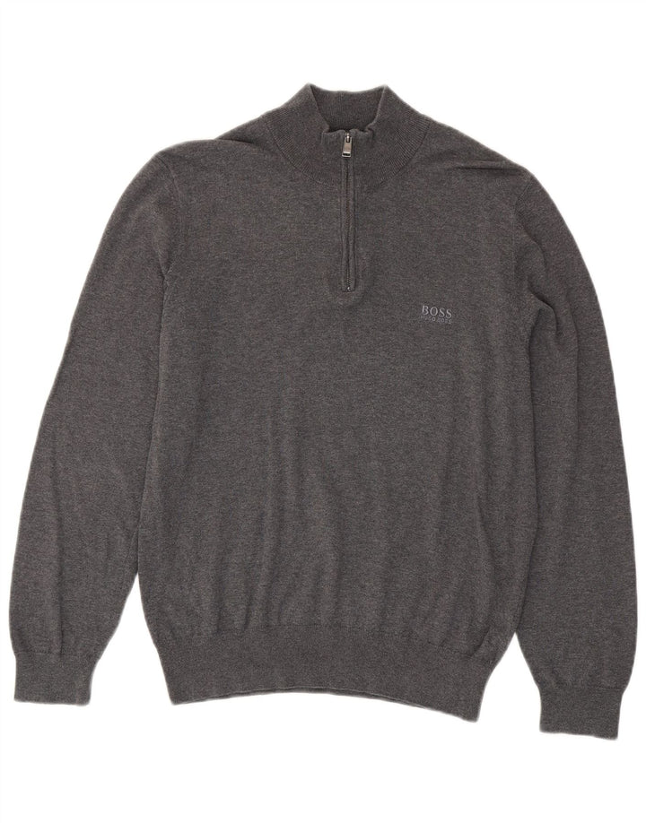 Maglione Hugo Boss da uomo con zip e collo piccolo in cotone grigio