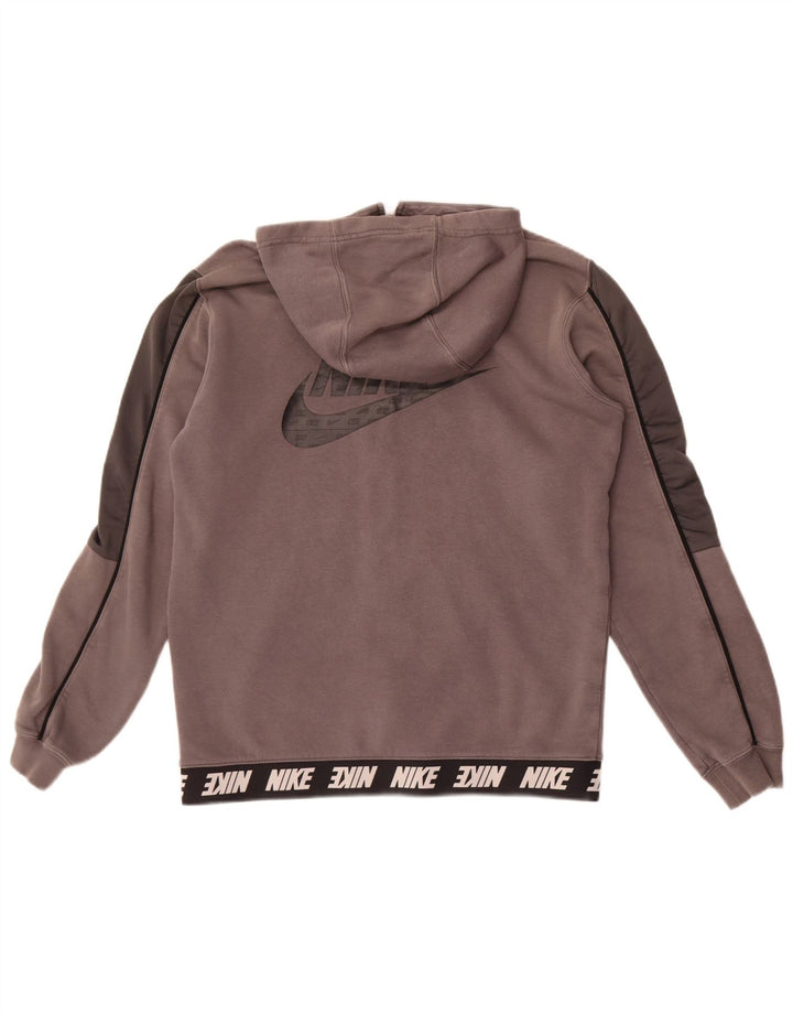 Felpa con cappuccio e zip grafica Nike da uomo in cotone color block grigio medio
