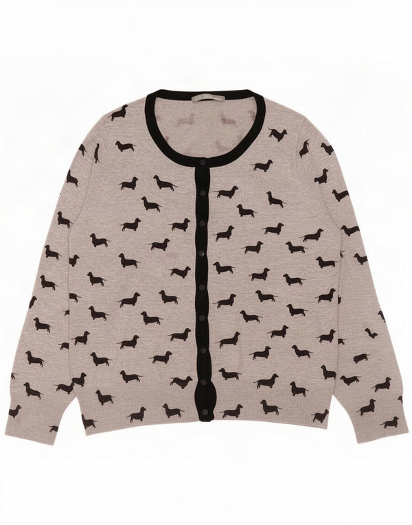 Maglione cardigan da donna Marks & Spencer UK 16 grande stampa animalier grigia