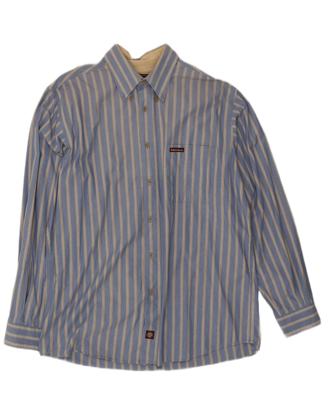 Camicia da uomo Marlboro Classics in cotone a righe grandi blu