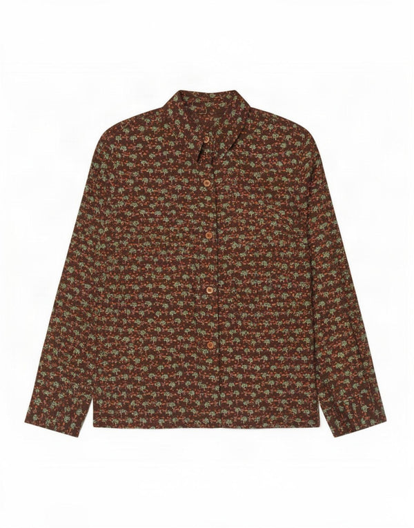 Camicia da donna vintage UK 16 grande floreale marrone