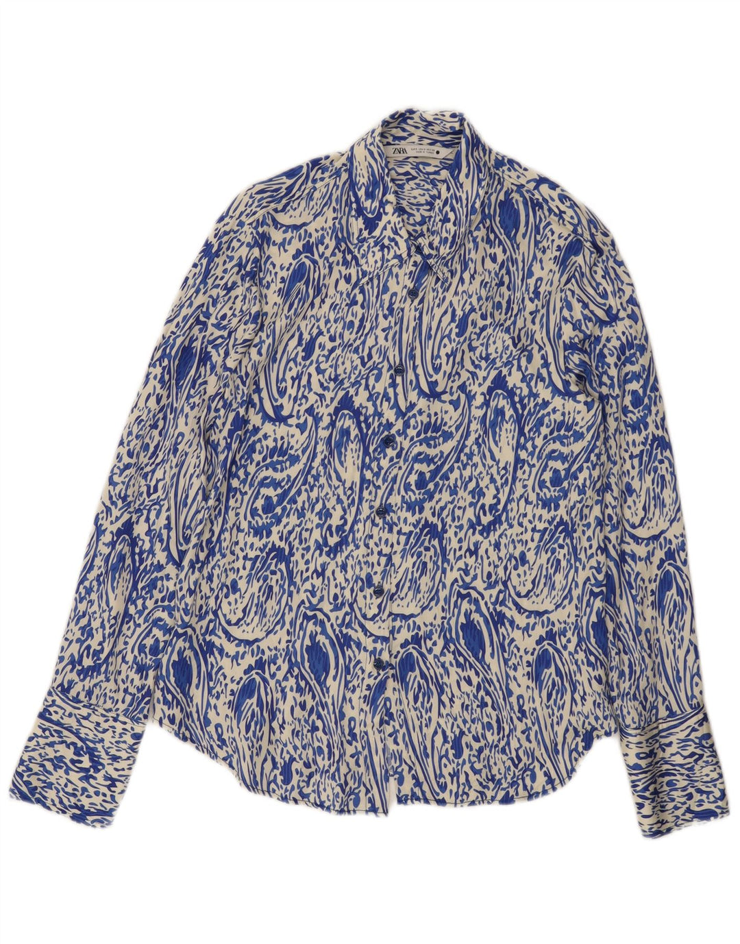 Camicia Zara da donna vestibilità ampia UK 10 piccolo blu Paisley