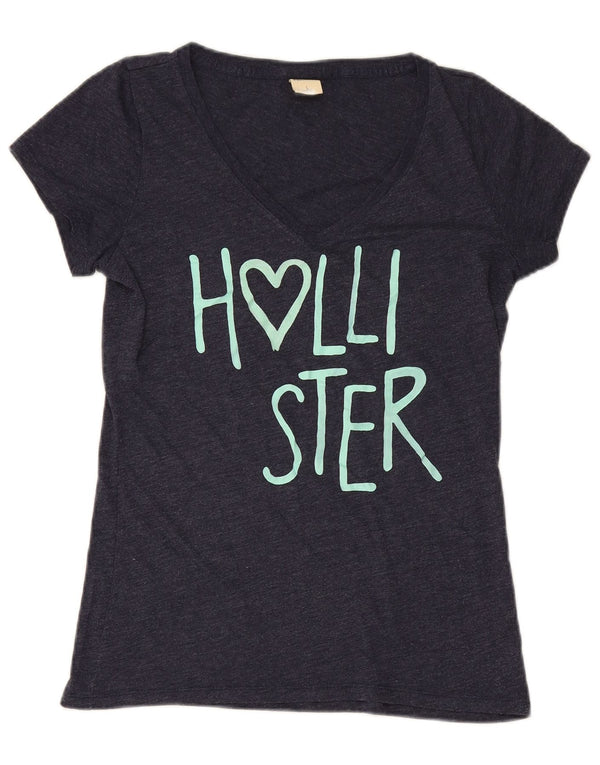 T-shirt grafica da donna HOLLISTER Top UK 14 Large Blu Navy
