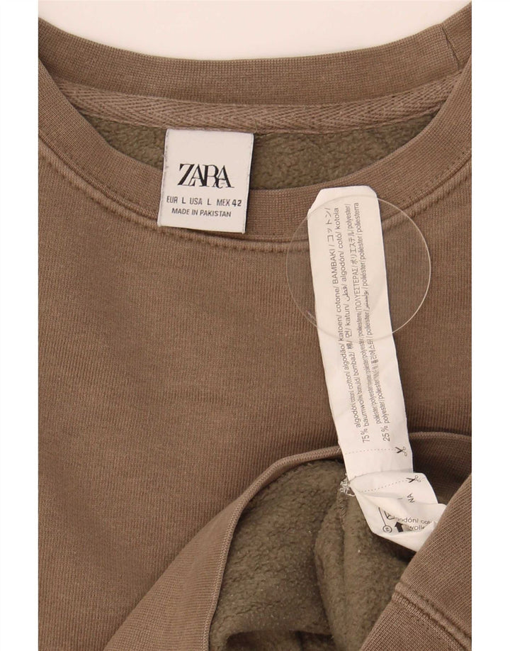 Zara Uomo Felpa Maglione Grande Cotone Marrone
