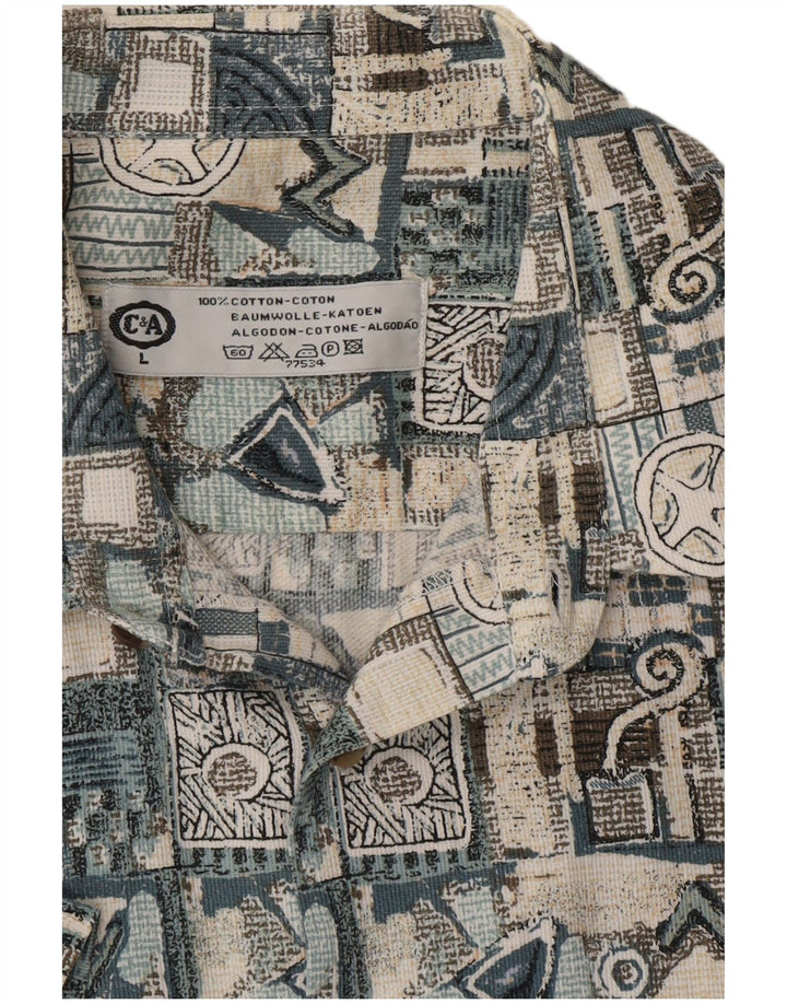 Camicia a maniche corte da uomo C&A grande in cotone geometrico beige