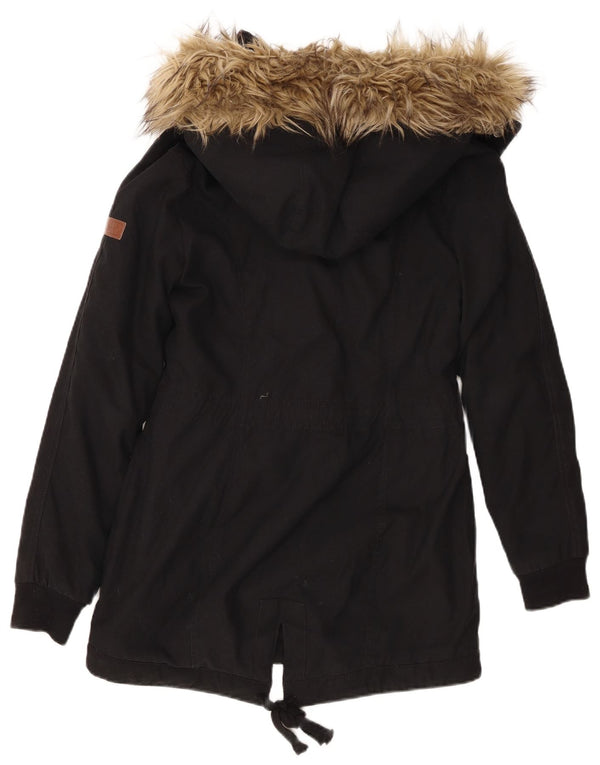 Giacca Hollister Sherpa Parka da donna con cappuccio UK 6 XS poliestere nero