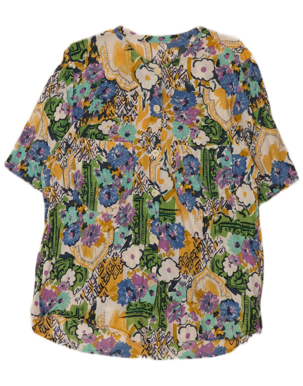 Camicia vintage da donna a maniche corte camicetta UK 14 grande floreale multicolore