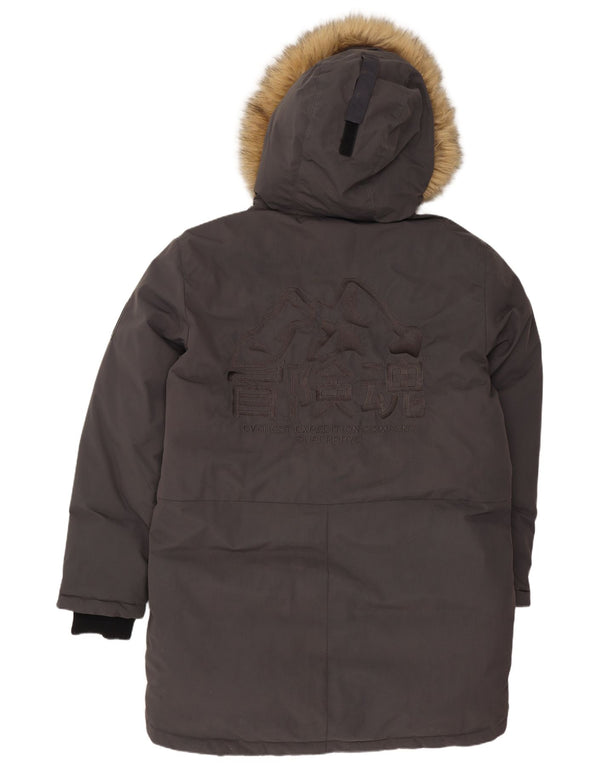 Cappotto imbottito da uomo con vestibilità ampia con cappuccio Superdry UK 36 piccolo nylon grigio