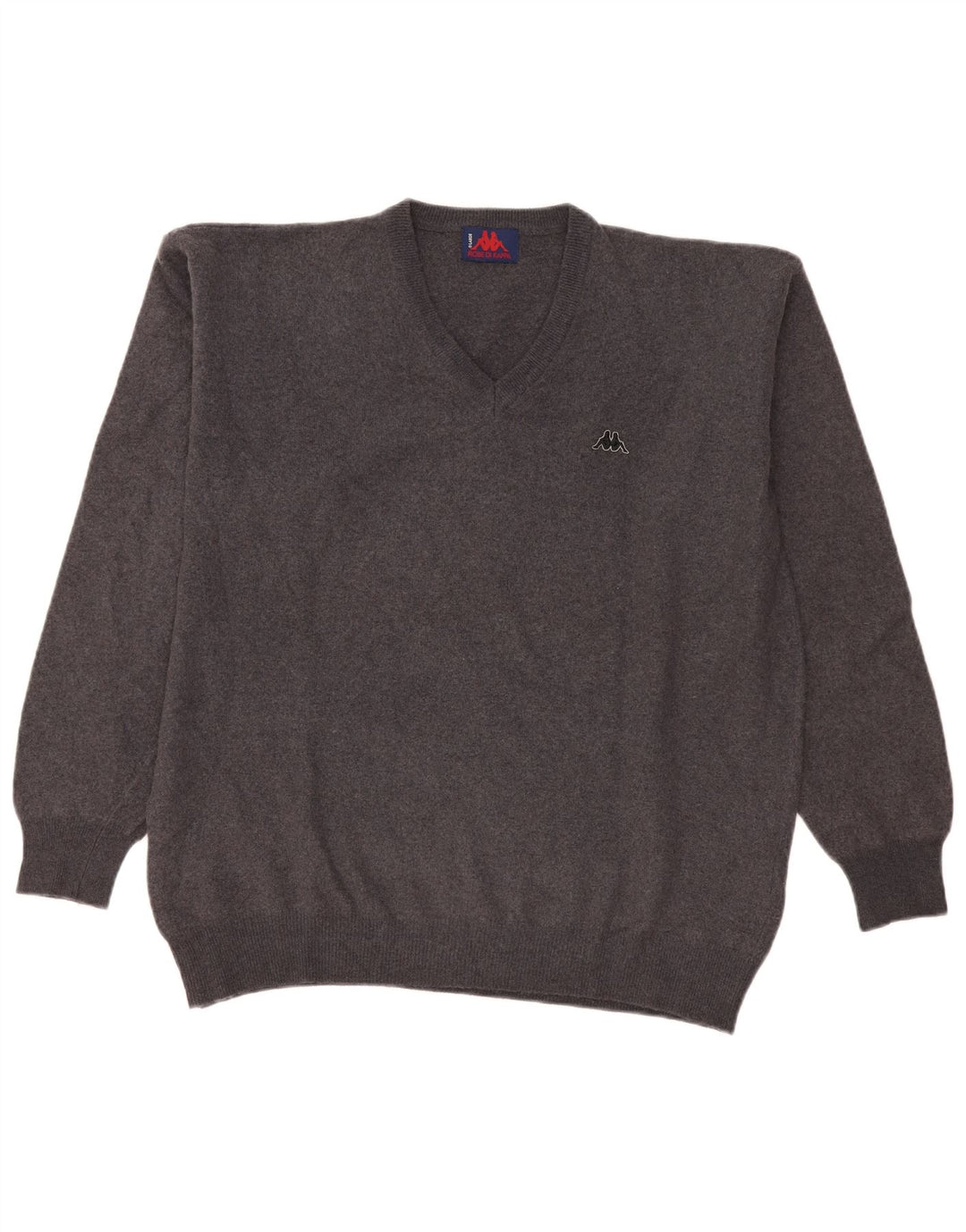 Maglione Kappa da uomo con scollo a V, grande, in lana grigia