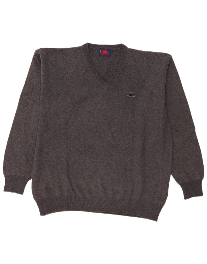 Maglione Kappa da uomo con scollo a V, grande, in lana grigia